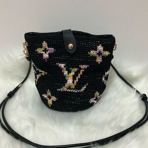 Handmade Black and Multicolor Designer Crochet Crossbody Bag
